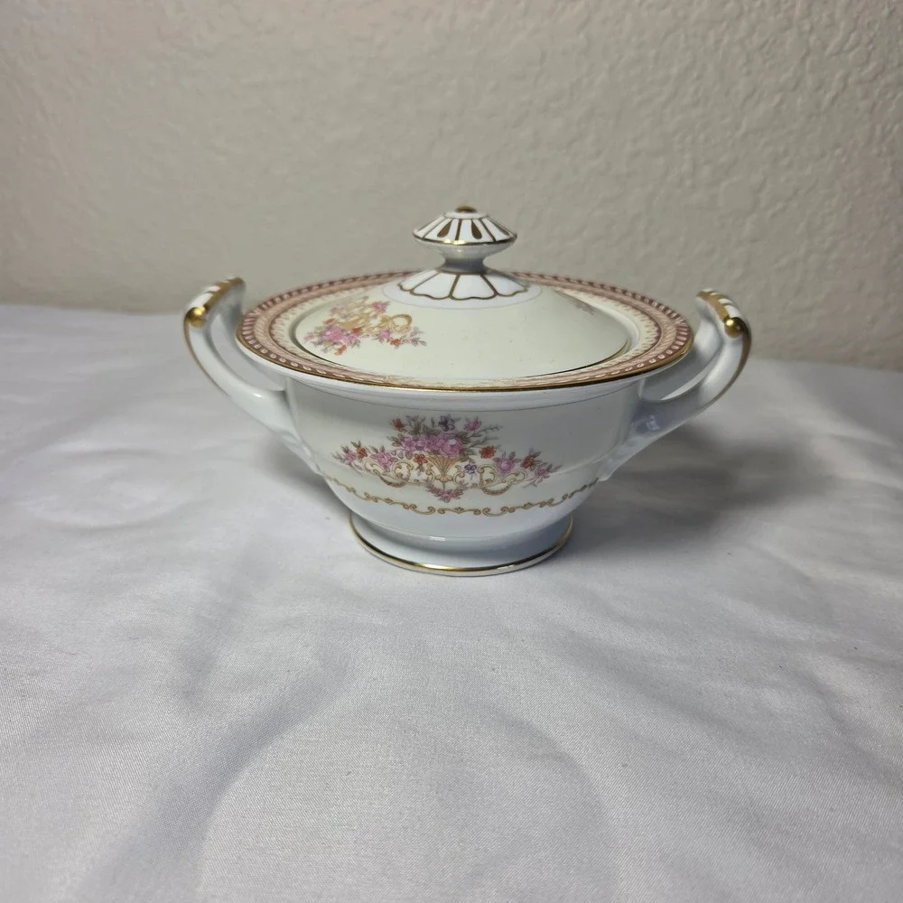 Noritake Vintage Floral Sugar Bowl and Creamer Set Gold Trim Made in Japan